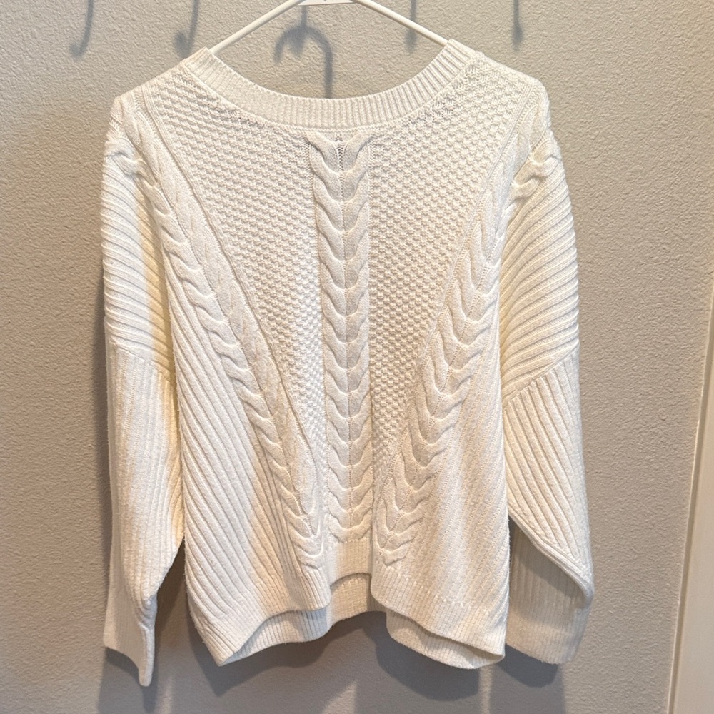 Tommy Hilfiger Cream Cable Knit Crewneck Sweater
